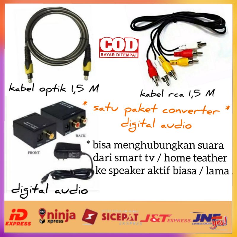 PAKET LENGKAP AUDIO DIGITAL OPTIC KABEL TOSLINK 1,5 M KABEL RCA 3/3  AUDIO SMART TV KE SPEAKER AKTIF