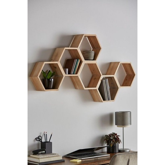 Jual rak kayu hexagonal/hiasan dinding hexagonal/rak hexagonal segi ...