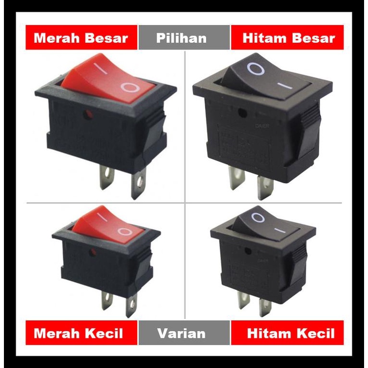 Jual Saklar Power On Off Mini Rocker Switch Besar Kecil Hitam Merah 2-P ...