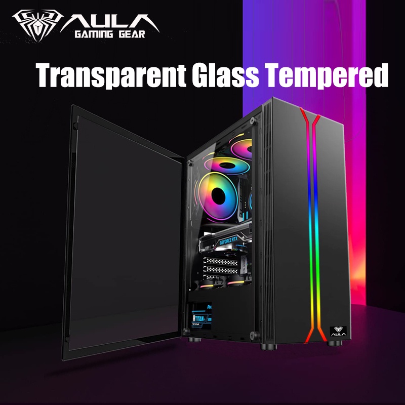 Jual Casing PC Gaming AULA REACTOR FZ011 include 3 fans RGB DUAL STRIP ...