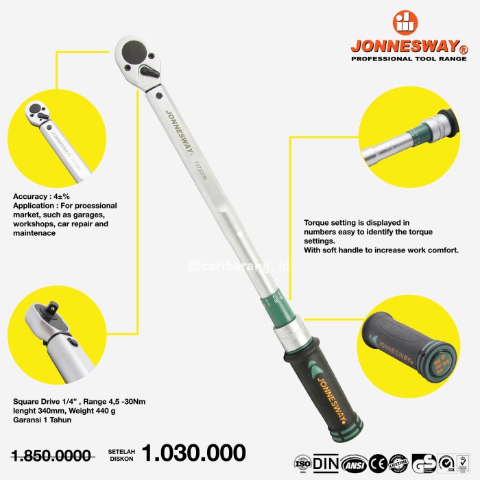 Jual KUNCI TORSI SEPEDA / JONNESWAY ADJUSTABLE TORQUE WRENCH 1/4