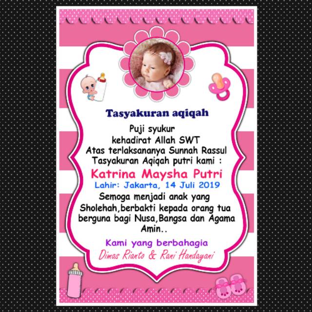 Jual Kartu ucapan aqiqah, tasyakuran, undangan aqiqah Rp. 50.000 ( isi