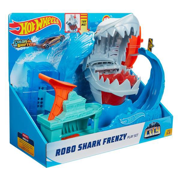  Hot Wheels Toy Car Track Set, Robo Shark Frenzy Playset & Color  Shifters Car in 1:64 Scale, Color Change Area in Warm & Icy Cold Water :  Toys & Games