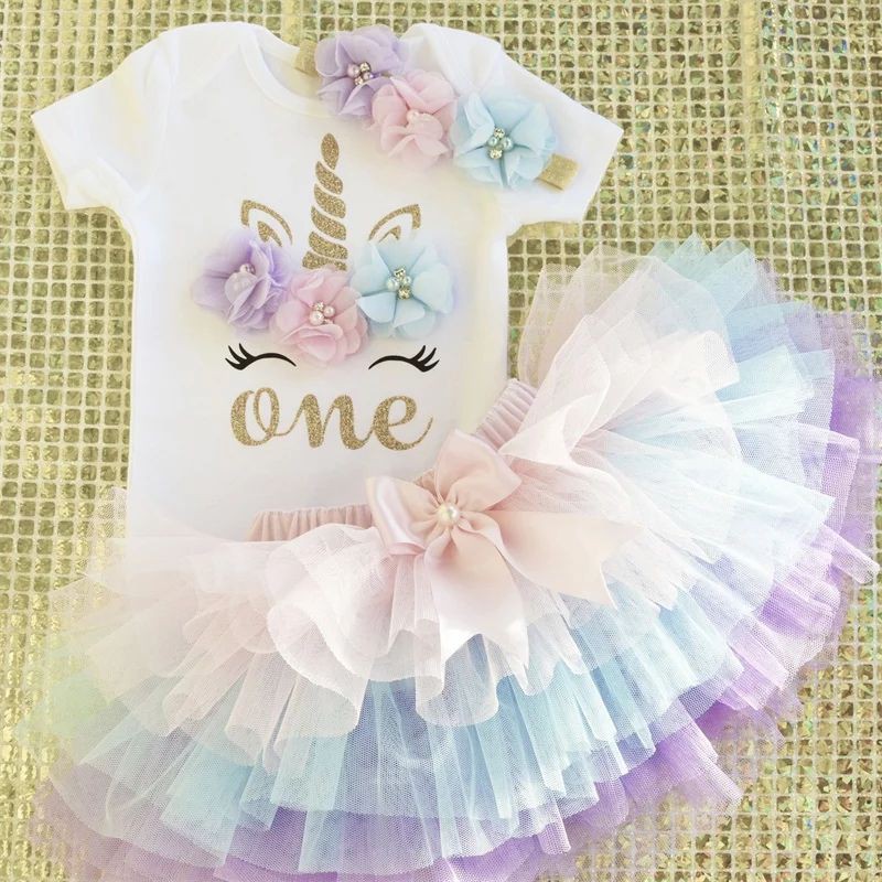 Jual Romper unicorn tutu rainbow one baju ulang tahun bayi th