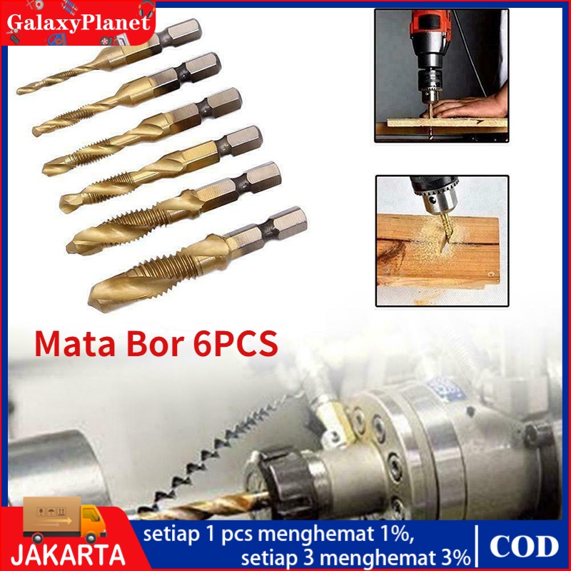 Jual Mata Bor 6pcs Pembuat Ulir Drat Drill Tap Set Hex Twist Spiral Tapper Baut Bit Drilling