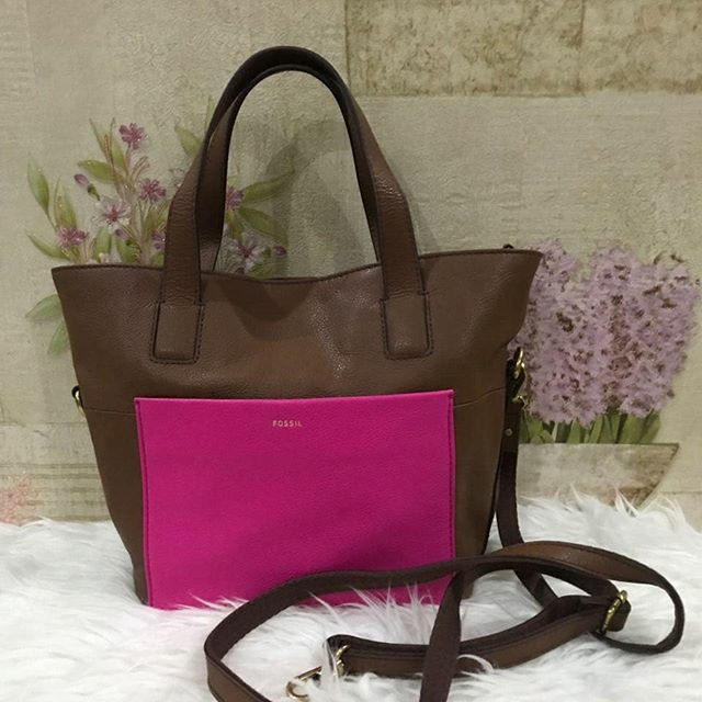 Bags Branded Tas Fossil Darby Satchel multi brown full leather Original