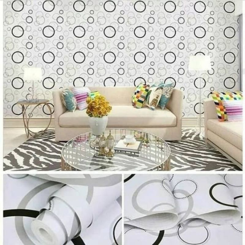 Jual Wallpaper Sticker Dinding Putih Polos Polkadot Hitam Dekorasi