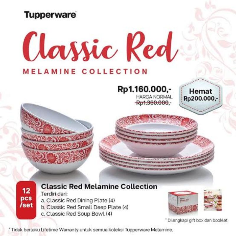 Jual Tupperware Classic Red Melamine Collection Set (12 Pcs) // Modern ...