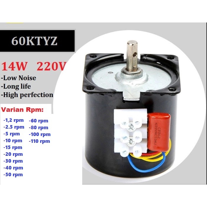 Moteur Synchrone 60KTYZ – 110V AC, 10 Tr/min, 14W, Réversible Avec Support, Arbre D