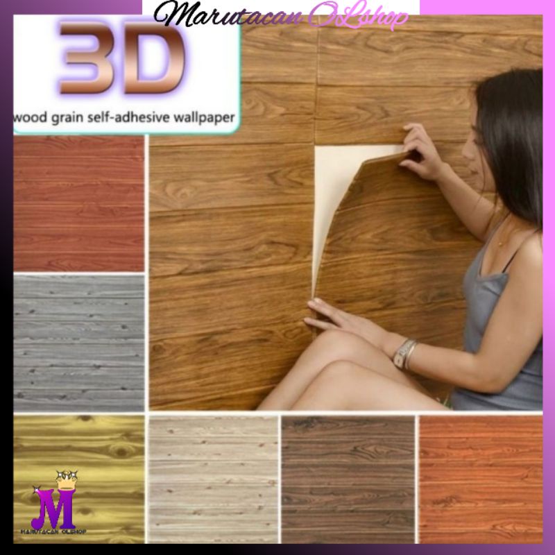 Jual Wallpaper Dinding Sticker Foam / Wallfoam 3D Serat Kayu / Motif