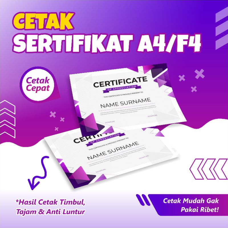 Jual Cetak Sertifikat/ Piagam Murah Ukuran A4/F4 | Shopee Indonesia