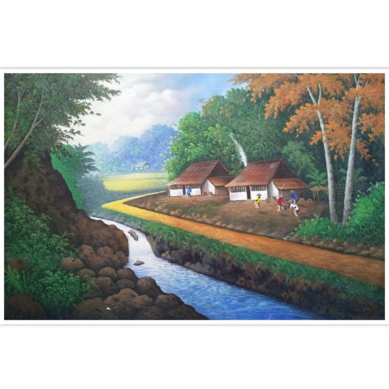 Jual Lukisan Pemandangan Kampung 85 x 135 cm | Shopee Indonesia