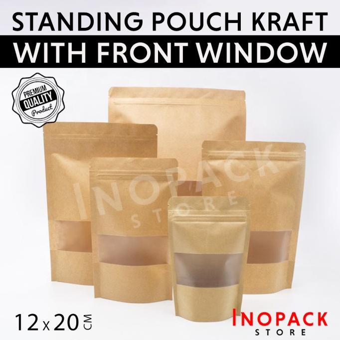 Jual STANDING POUCH KLIP KRAFT PAPER WINDOW PLASTIK KEMASAN MAKANAN 12X20 Shopee Indonesia