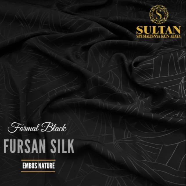 Jual 50CM EMBOS NATURE FURUSIYAH SILK FORMAL BLACK/ HITAM PEKAT KAIN