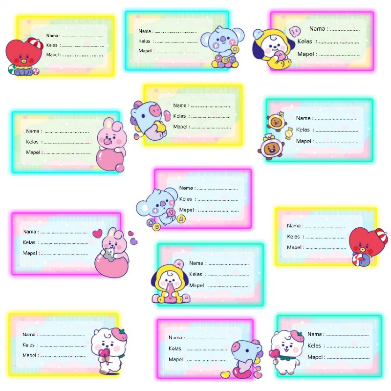 Jual Sticker KPOP Baby BT21 Candy Label Nama Buku Mapel Pelajaran ...