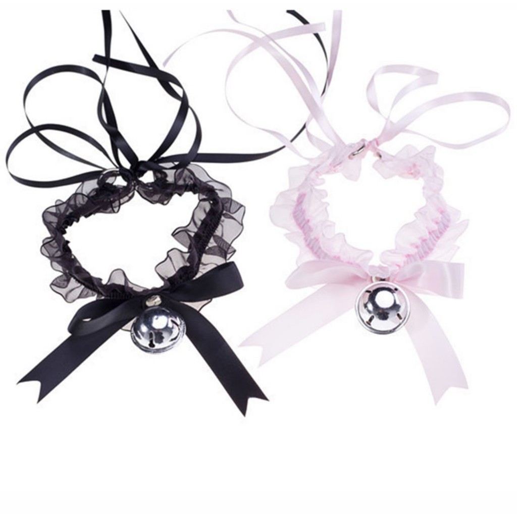 Jual CH-07 kalung choker bell lonceng besar pita renda lace nekomimi ...