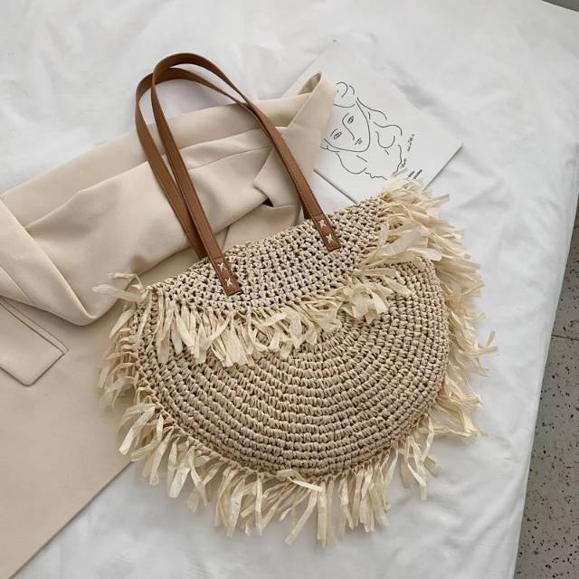 Jual SMILOUTFIT - Tas Jerami Rumbai Wanita Anyaman Gajih Pantai ...