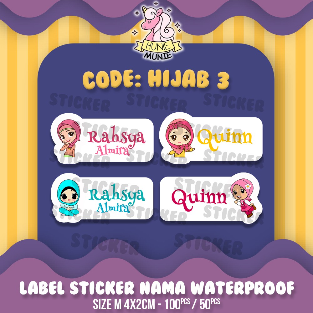 Jual Sticker Nama Custom - Hijab Muslim Girl #3 (100pcs+) Stiker ...