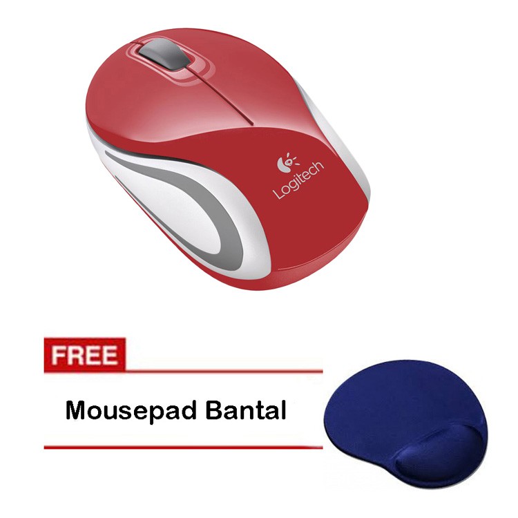 Jual Logitech Mouse Wireless Original M187 - Merah + Mouse Pad warna ...