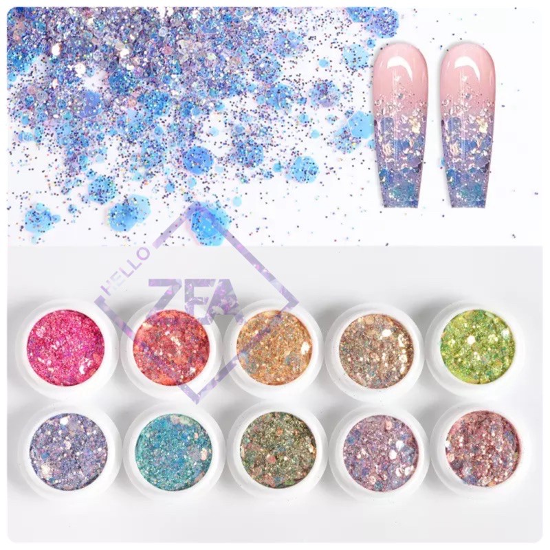 Jual Gliter Payet Gradasi Ukuran Campur 8 Pilihan Warna Untuk Nail Art