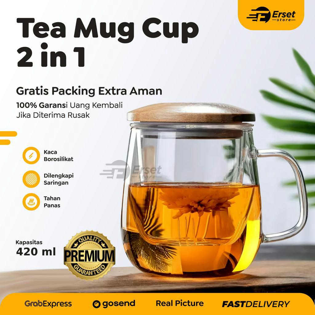 Jual Gelas Saring Teh Cangkir Teh Tea Cup Mug With Infuser Filter Tutup Kayu Gelas Saringan 1664
