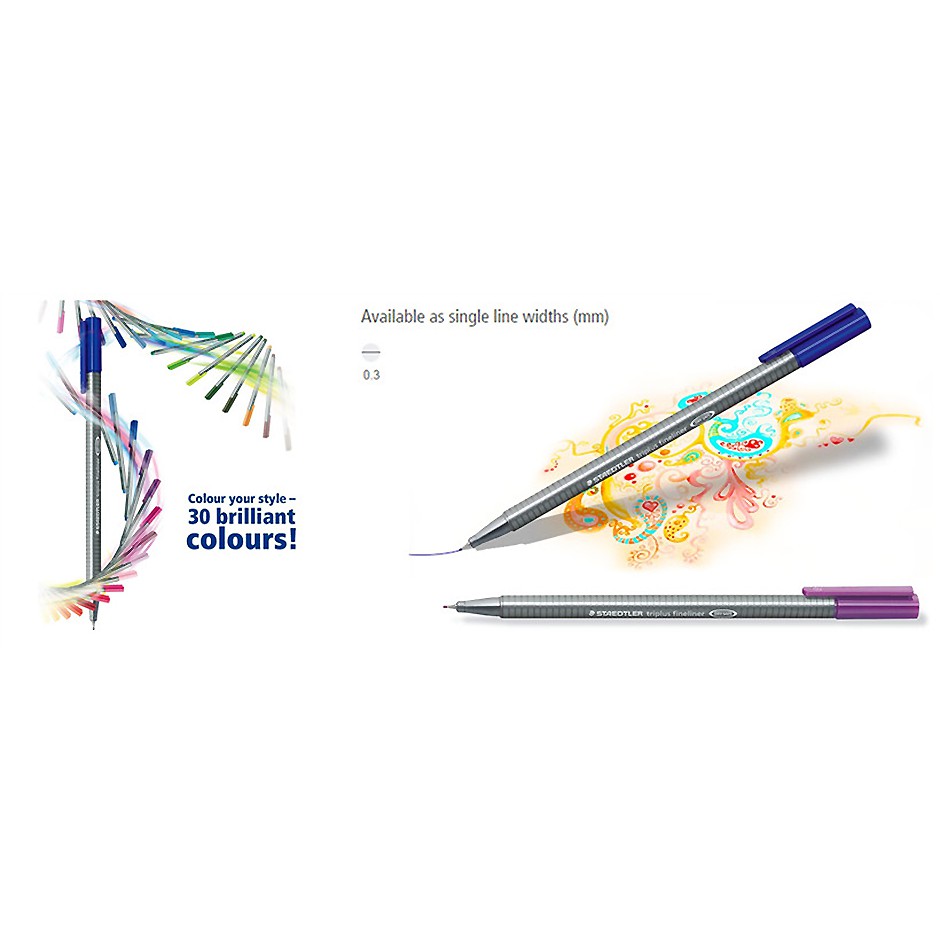 STAEDTLER Triplus FIBRE Pens: 6x Fineliner 0.3mm - Brilliant BRIGHT  Colours!