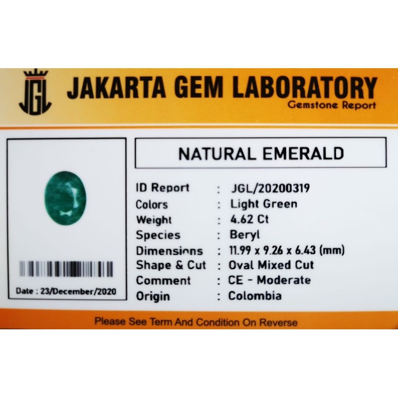 Jual NATURAL EMERALD BERYL COLOMBIA DILENGKAPI DENGAN MEMO JAKARTA GEMS