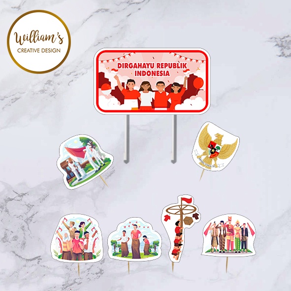 Jual Hiasan Kue Cake Topper HUT RI / Dirgahayu RI 2 isi 7 STICK ...