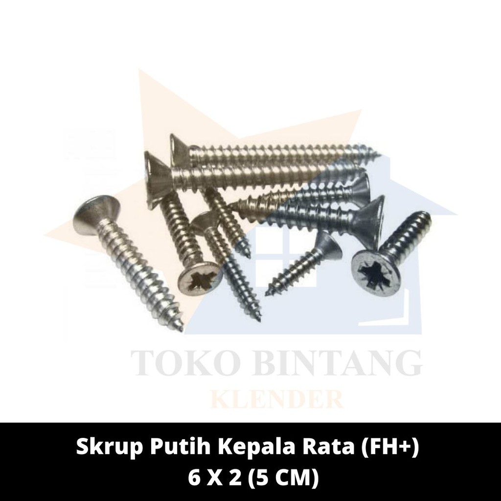 Jual Skrup Putih Kepala Rata (FH+) 6 X 2 (5 CM) (bks @100pcs) | Shopee ...