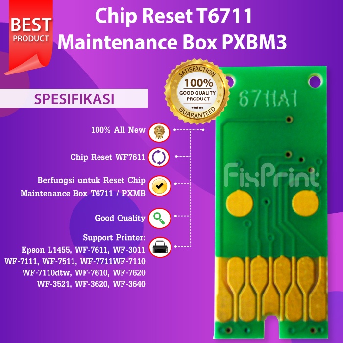 Jual Chip Epson T6711 Reset Maintenance Box Kotak Pemeliharaan Tinta Printer L1455 Wf 7711 7611 5777