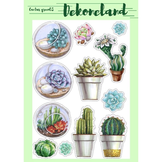 Jual stiker kaktus seri03|| cactus green series02, scrapbook, aesthetic ...