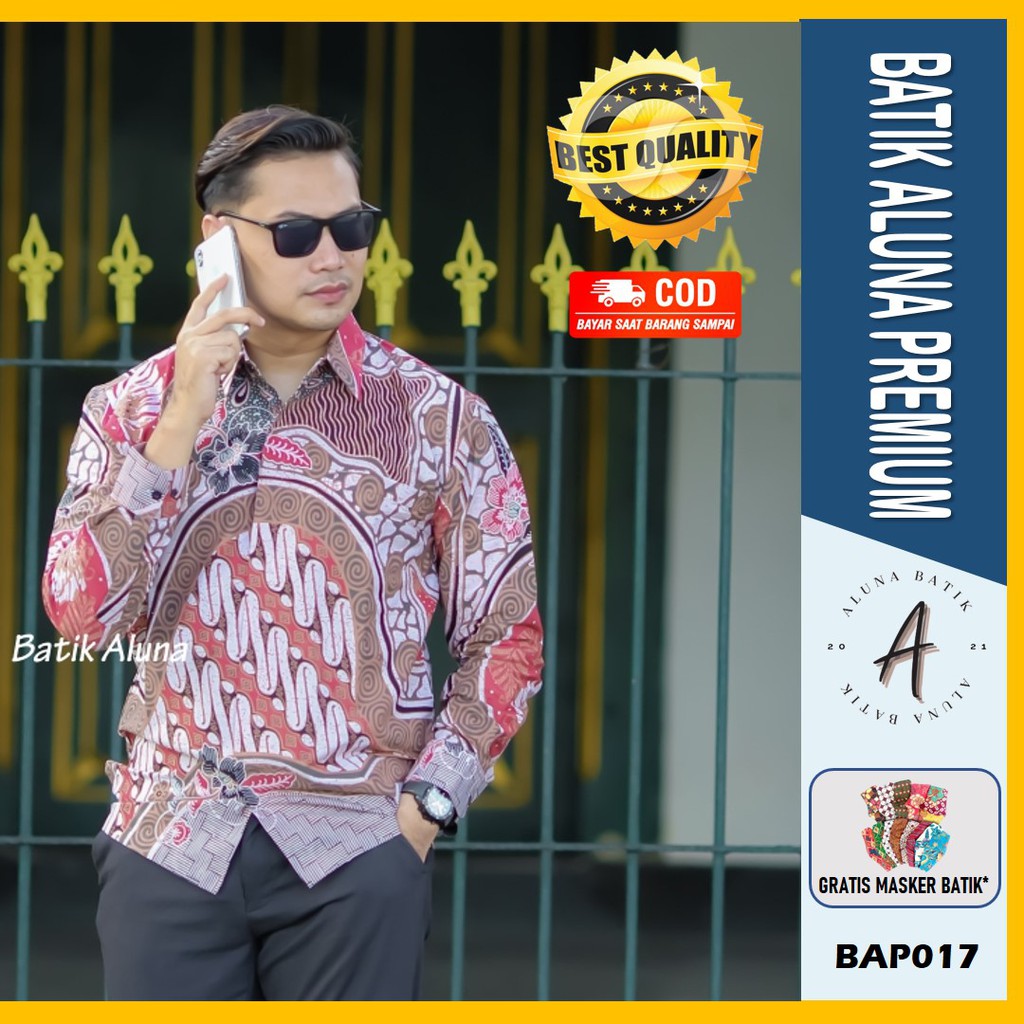 Jual Baju Batik Lengan Panjang Slim Fit Pria Bahan Katun Kemeja Batik