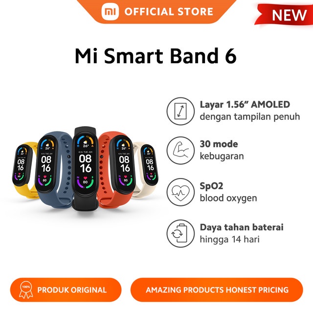 Jual Xiaomi Mi Smart Band 6 Layar AMOLED 1,56" 30 Mode Kebugaran ...