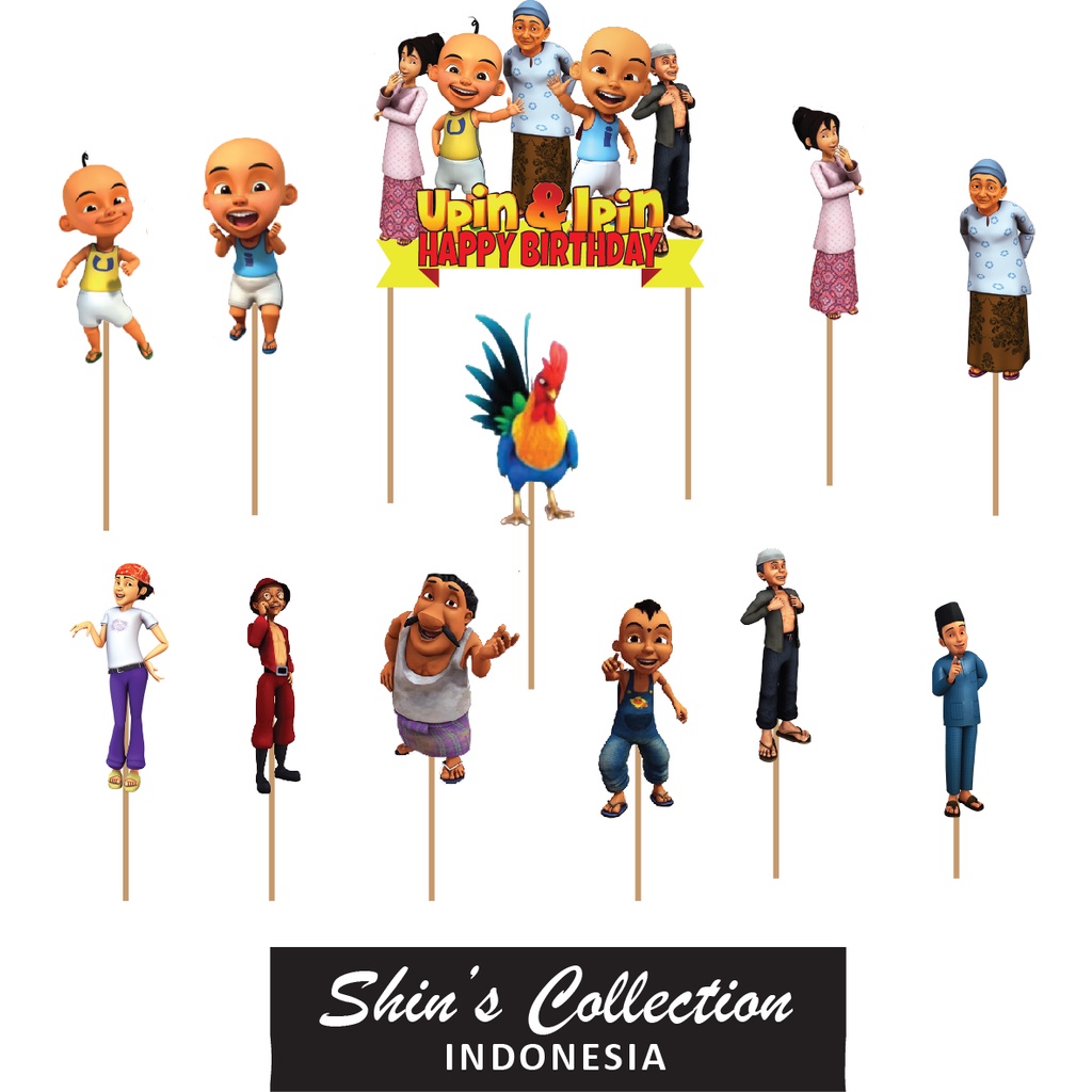 Jual Cake topper Upin Ipin and Family set isi 12 pc | Shopee Indonesia