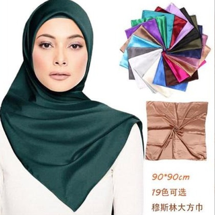 Jual KERUDUNG SATIN SEGI EMPAT POLOS / JILBAB SATIN POLOS | Shopee