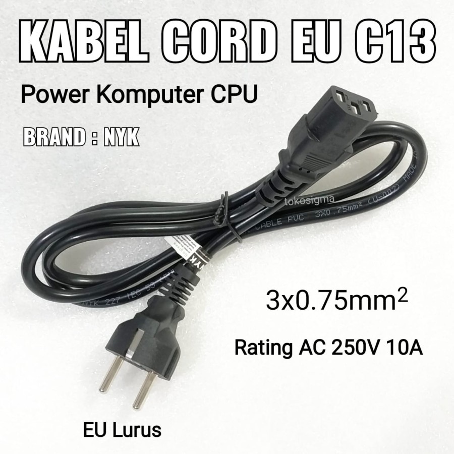 Jual Kabel Power AC Cord 1.5 Meter Plug CEE7 Schuko Lurus EU to C13 PC ...