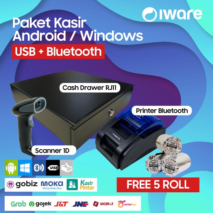 Jual PAKET KASIR ANDROID BLUETOOTH (CASH DRAWER+PRINTER+SCANNER+KERTAS