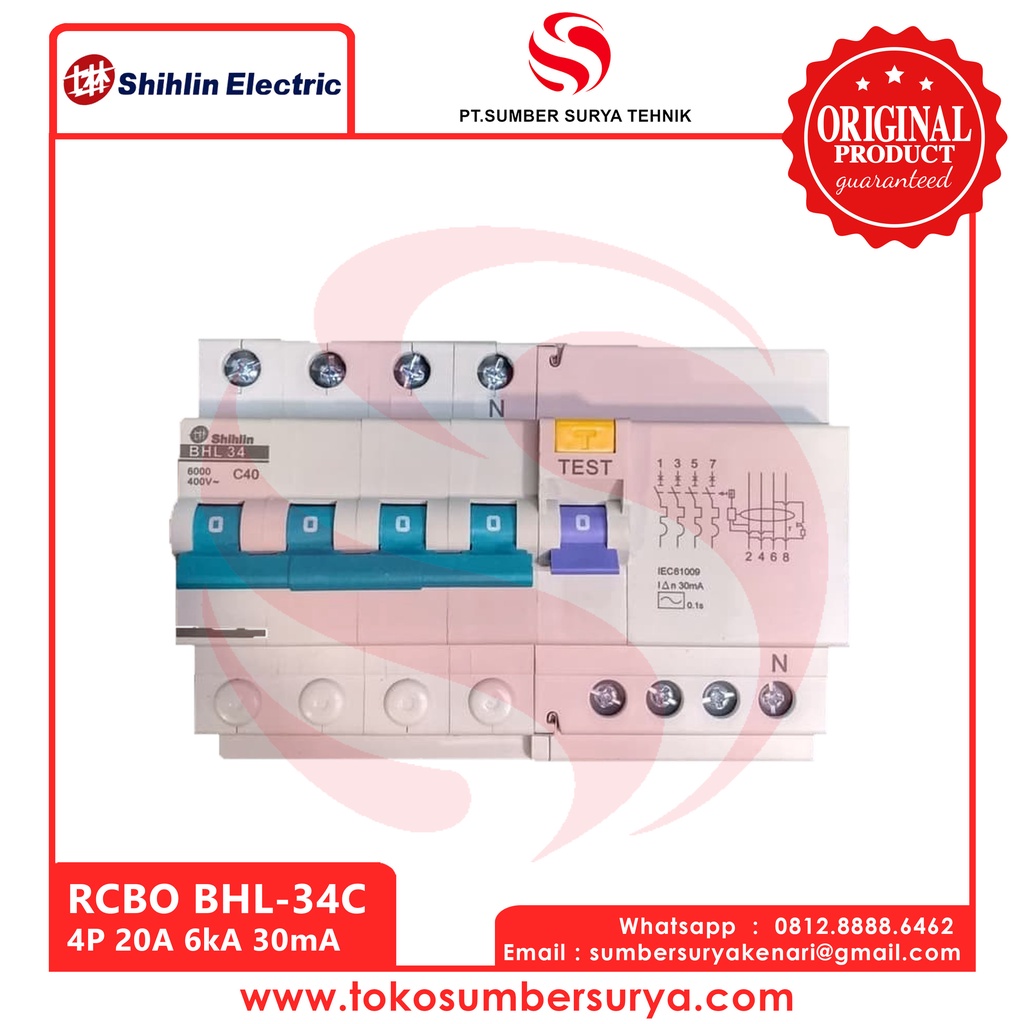Jual RCBO Shihlin Electric BHL-34C / BHL34C 4P 20A 6kA 30mA | Shopee ...