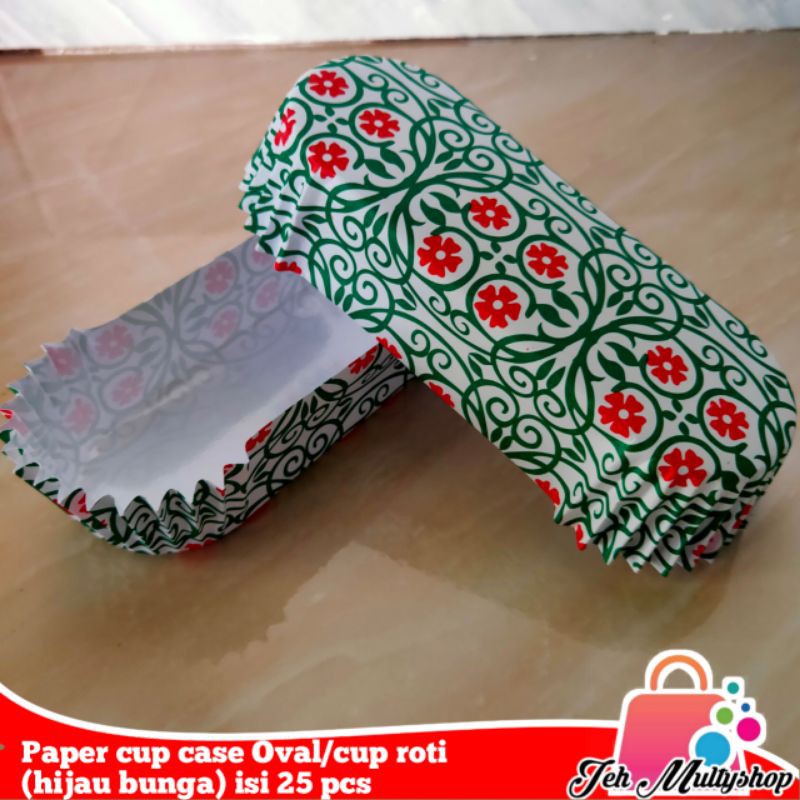 Jual Paper cup case Oval/cup roti (hijau bunga) isi 25 pcs | Shopee ...