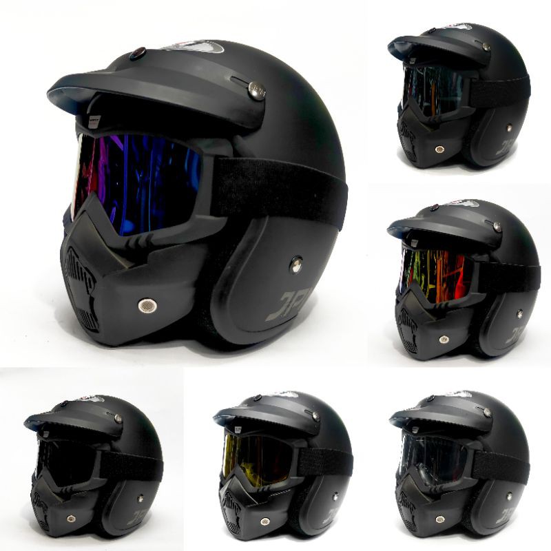 Jual Helm Retro Jpn Hitam Dop Plus Goggles Mask | Shopee Indonesia