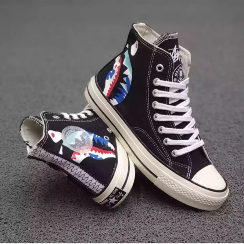 Sepatu Converse 70s X Bape High black white original premium import Limited edition stok terbatas