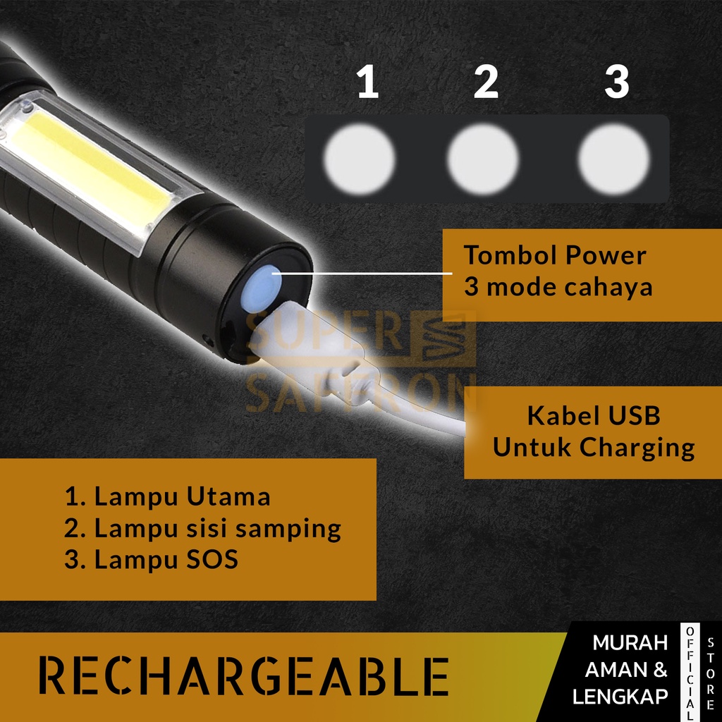 Jual Senter Mini 300 Lumens COB XPE Free Box Rechargeable | Shopee ...