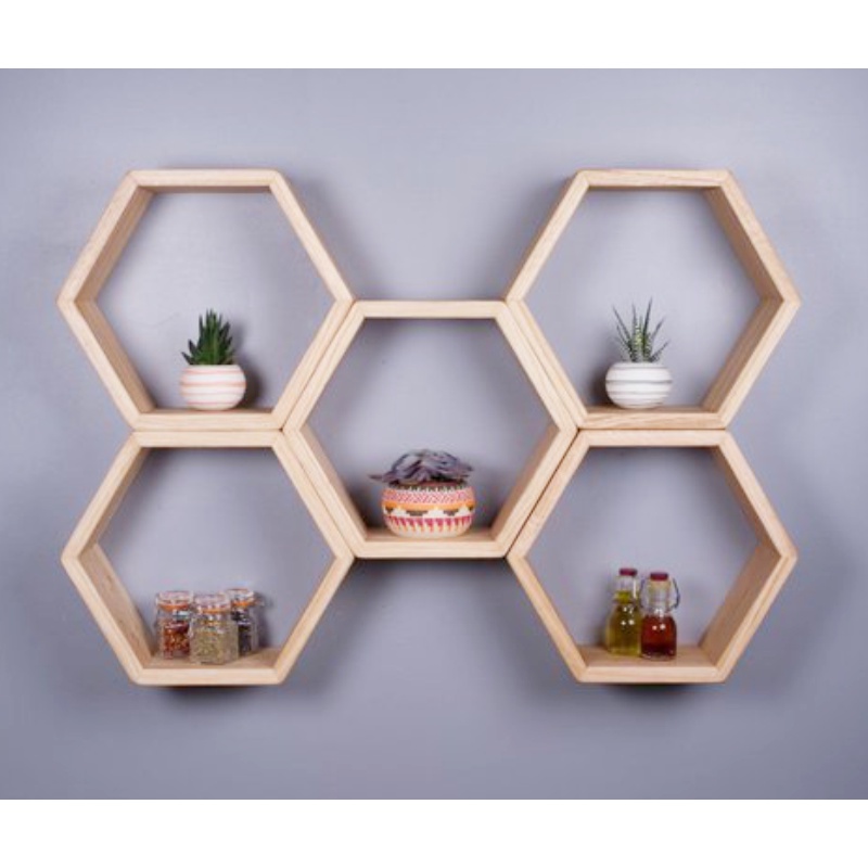 Jual RAK DINDING HEXAGONAL KAYU JATI BELANDA BERKUALITAS | Shopee Indonesia