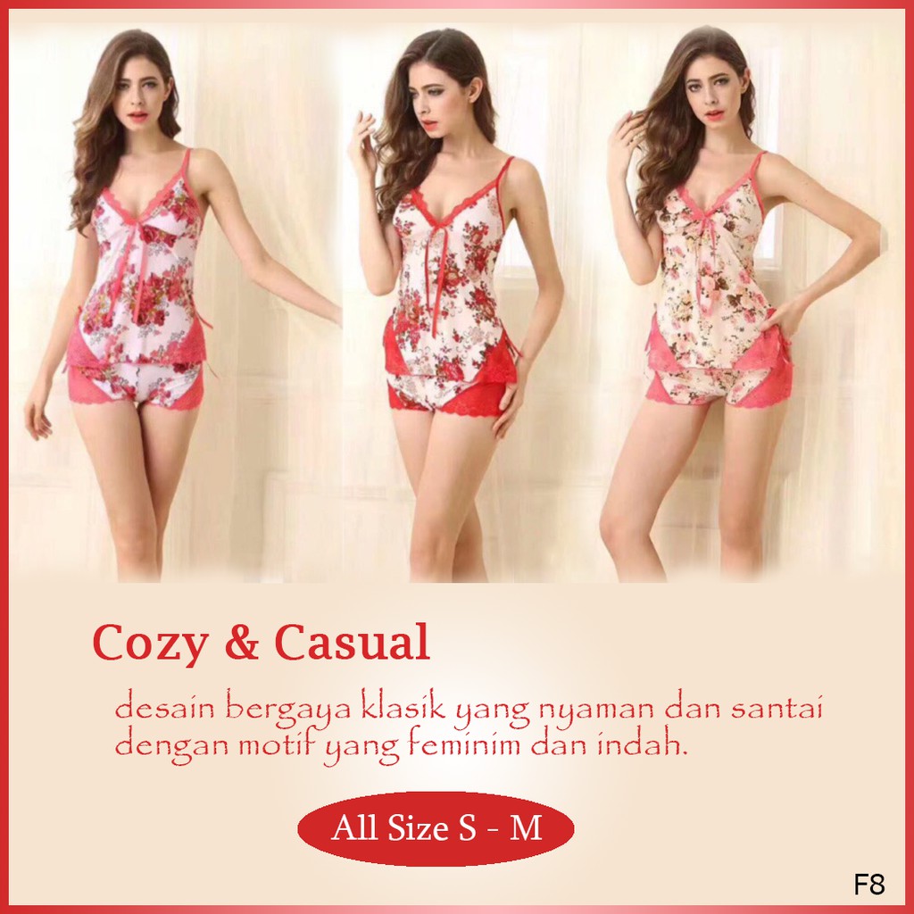 Jual Baju Tidur Tank Top Celana Pendek Wanita Motif Bunga High