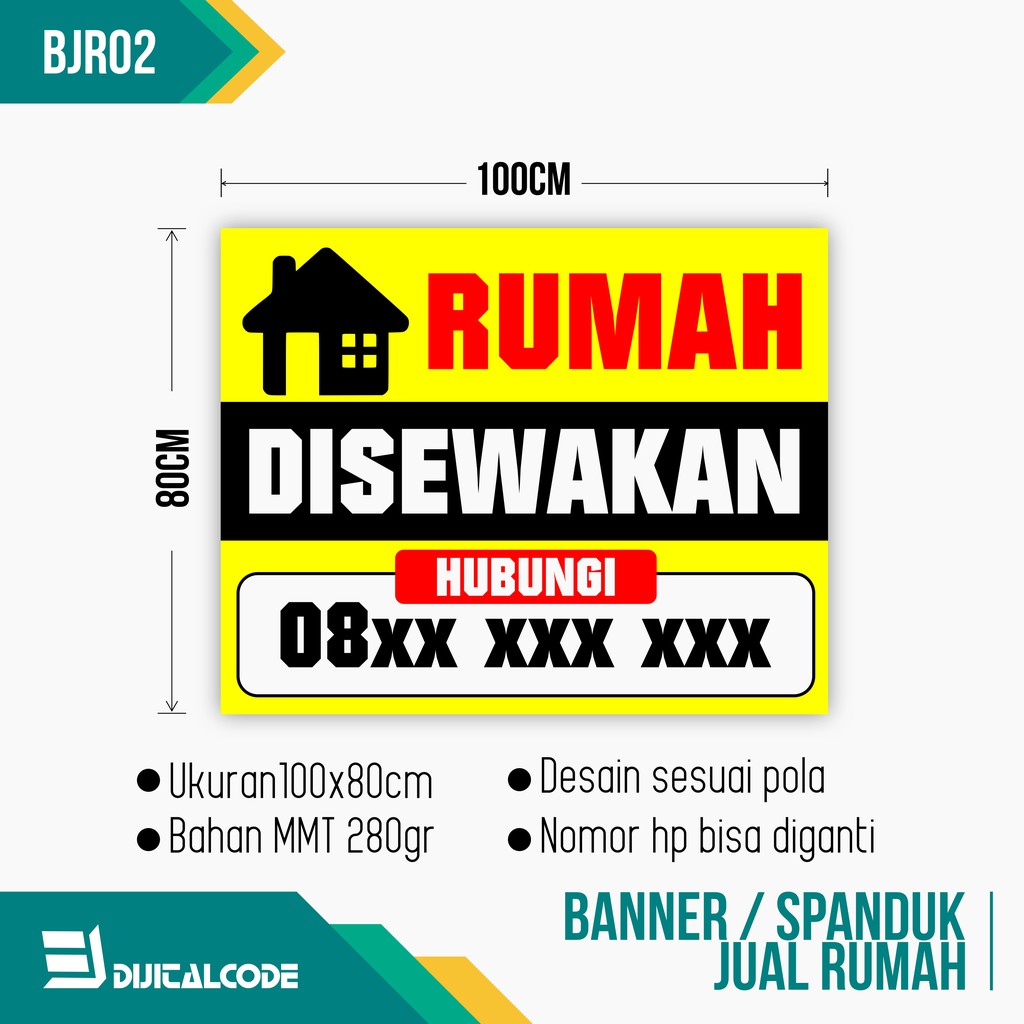 Jual BJR02 Spanduk Banner Rumah Dijual Disewakan Dikontrakkan 100x80cm ...