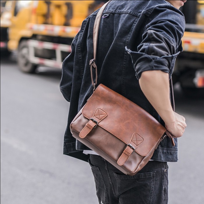 Jual Tas Kulit Pria Selempang Kulit Cowok Tas Kulit Kerja kantor Pria