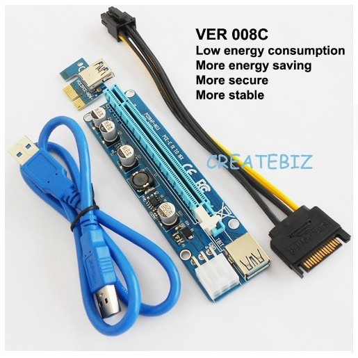Jual Pcie USB 3.0 PCI-E PCI Express Riser Card 1x to 16x VGA RISER Ver ...