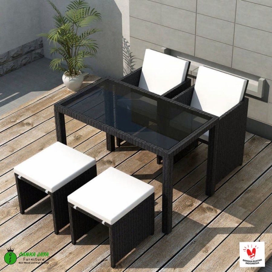 Jual Canka Set Meja Teras Kursi Rotan Sintetis Outdoor Minimalis Dining Seat Shopee