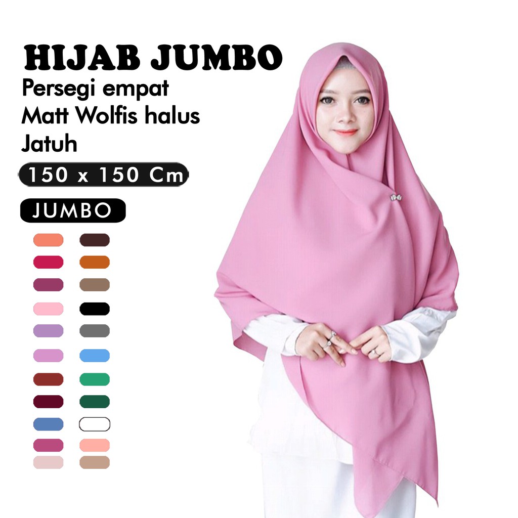 Jual Jilbab Segi Empat Jumbo 150x150 Cm Jilbab Syari Hijab Square Syari Jilbab Muslimah Bahan 3700