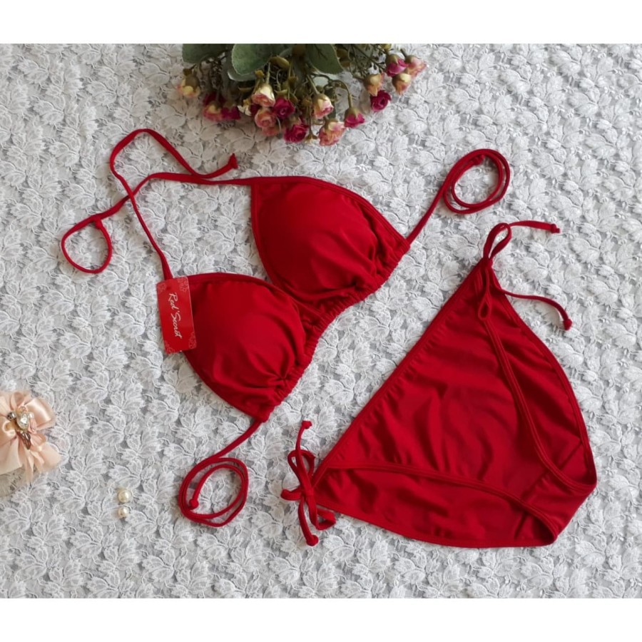 Jual Pakaian Renang Wanita 01 Bikini Pantai Merah Sexy Shopee Indonesia